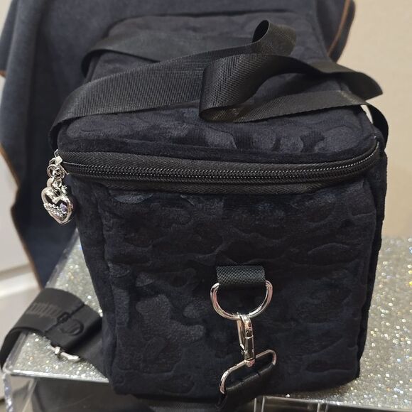 Juicy Couture Rhinestone Logo Embossed Leopord Velour Insulated Lunch Tote Bag - Picture 11 of 15